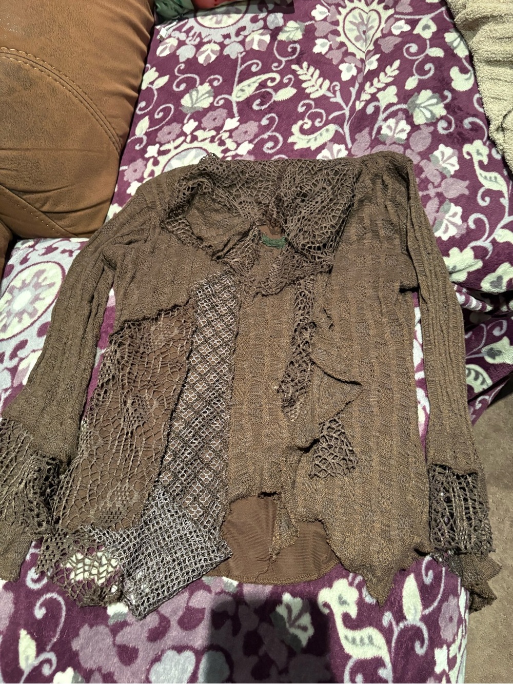 Pretty Angel Brown Open-Weave Layering Cardigan
